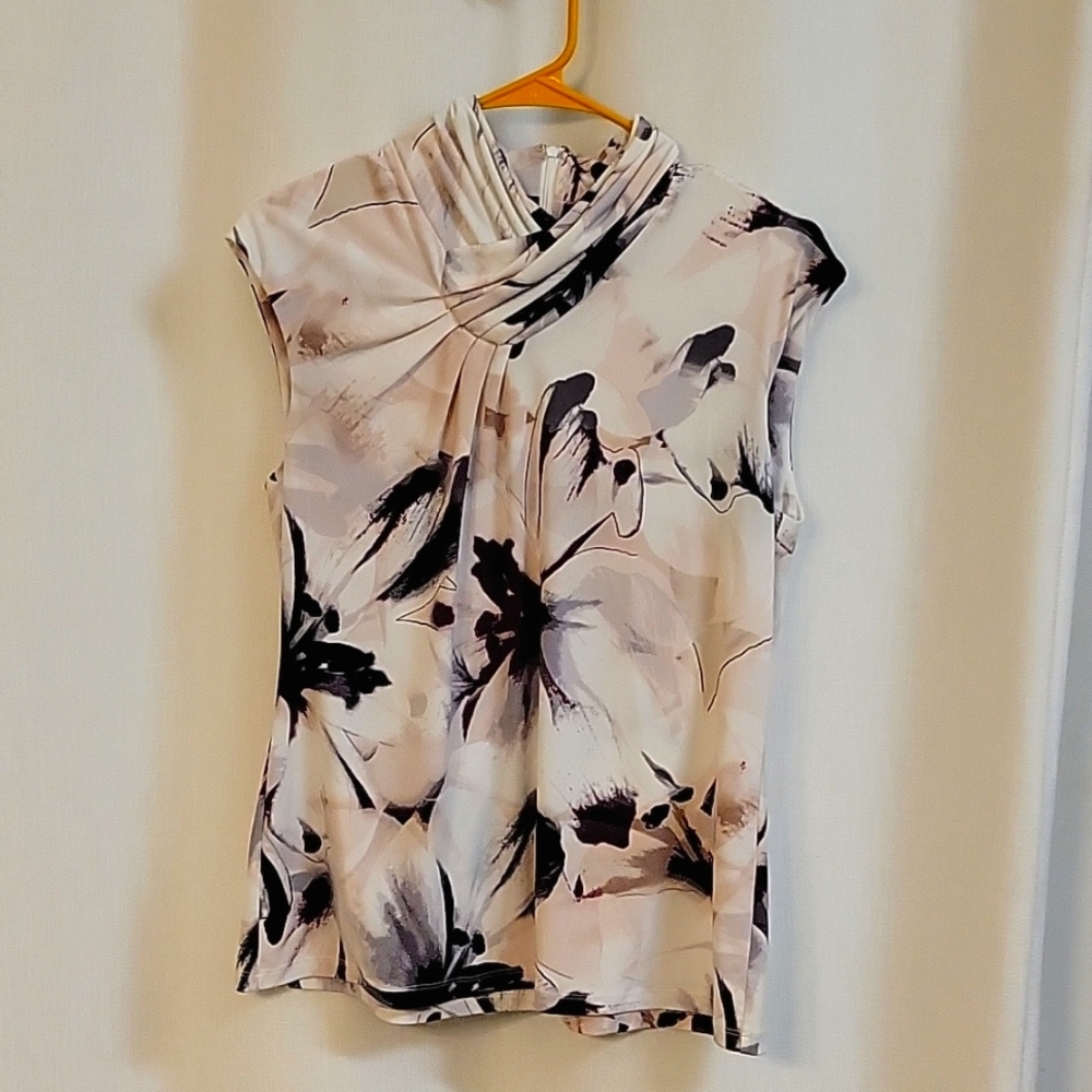 Calvin Klein, size M, cream, purple, black and gray Sleeveless top